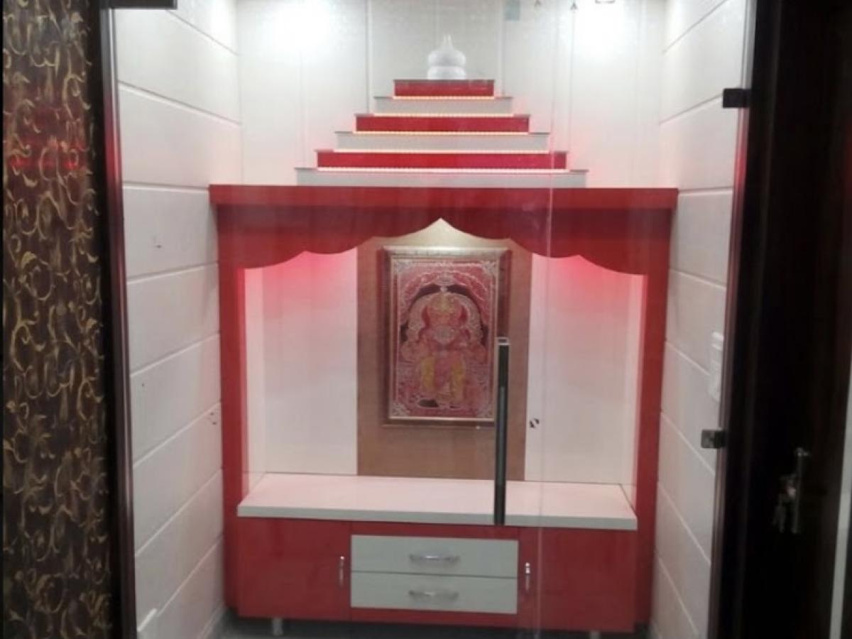 Free Standing Pooja Unit Red And White Combination